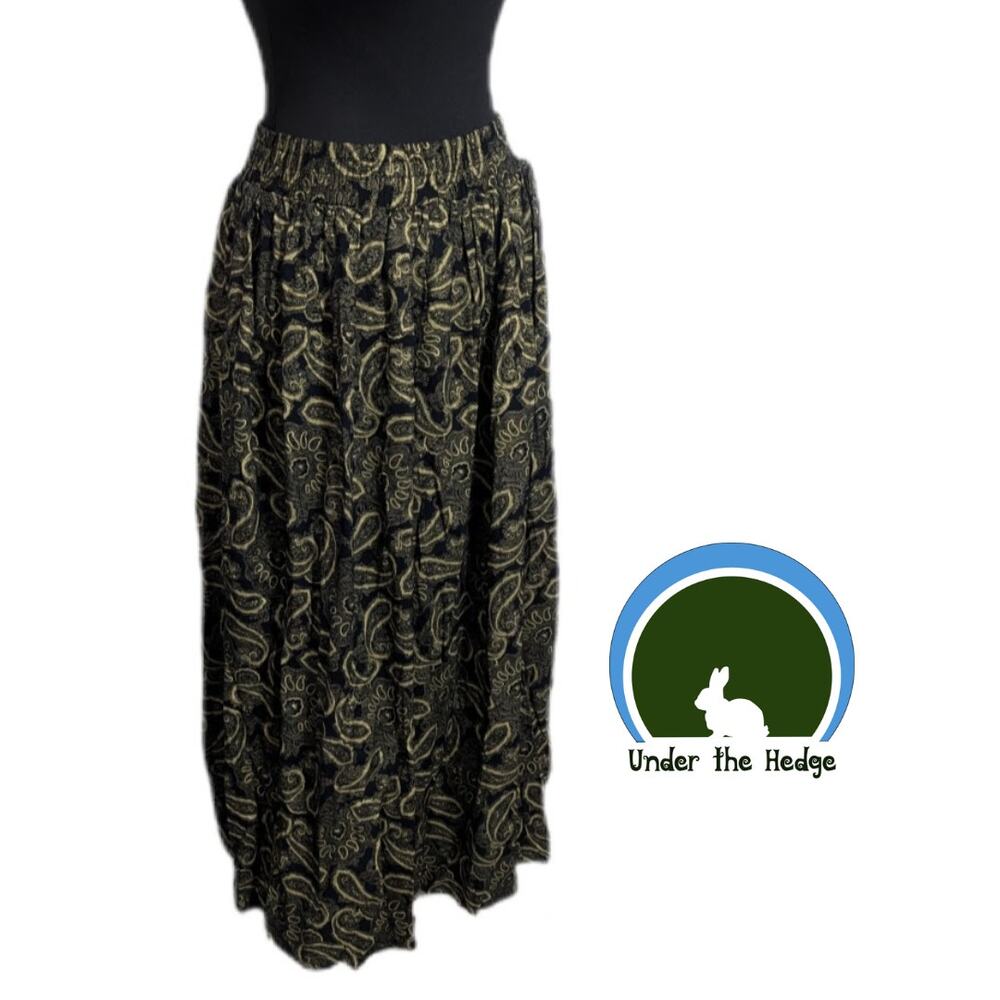 Vtg Studio Michelle Stuart Black Metallic Paisley Skirt Small i2 Boho Whimsigoth